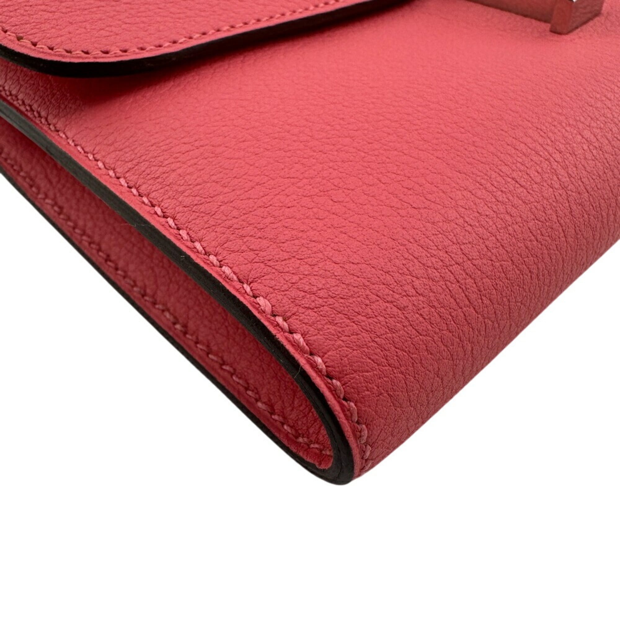 HERMES Constance Long Evercolor Wallet, Pink, Women's