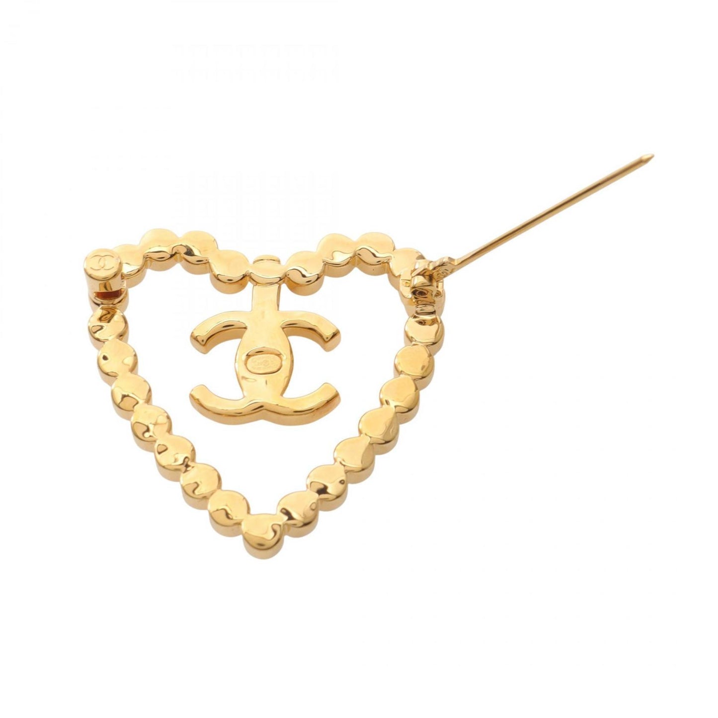 CHANEL Coco Mark Heart Brooch Accessory, GP (Gold Plated) with Rhinestones, Women's, Gold and Clear
