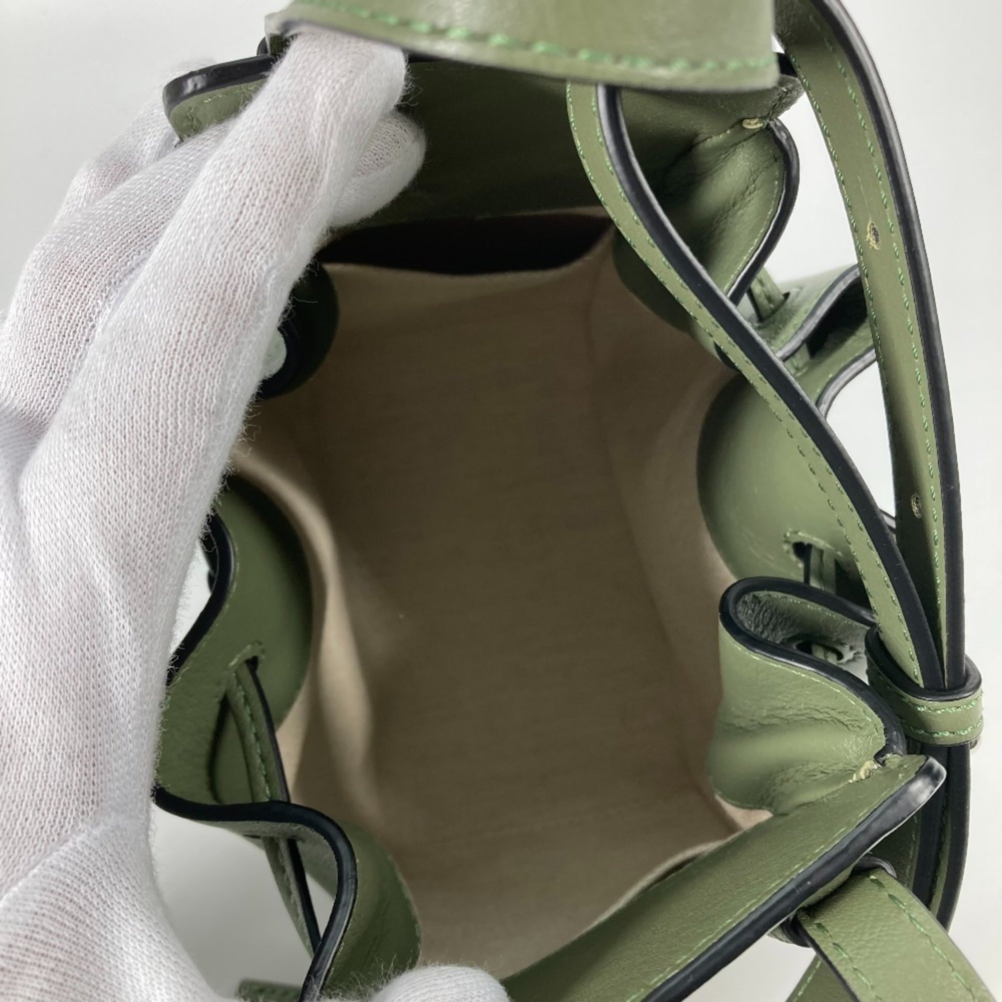 LOEWE Hammock Drawstring Bag, Mini Handbag/Shoulder Leather, Women's, Khaki, Like New — Like New