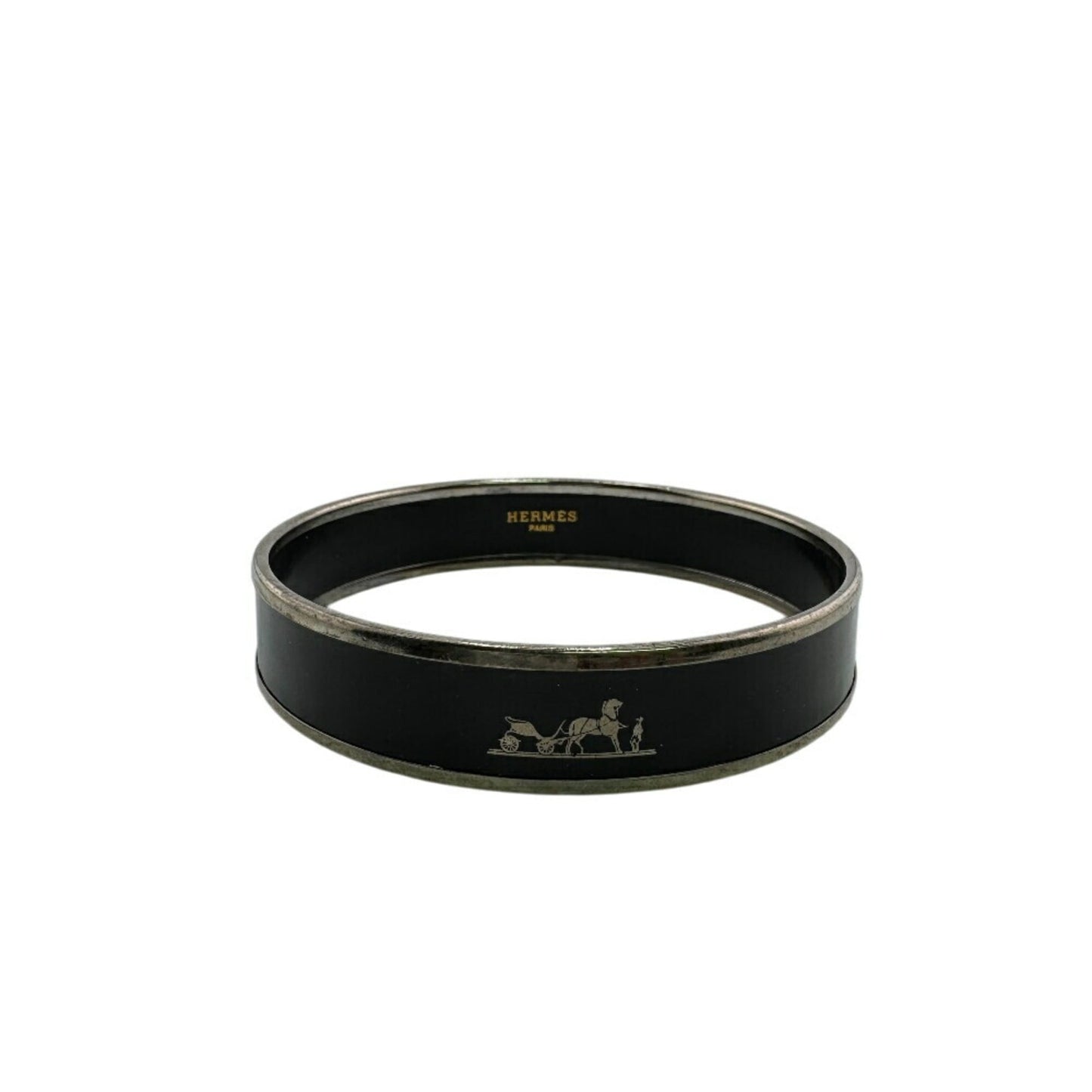 HERMES Caleche Bracelet, Enamel, Black, Women's