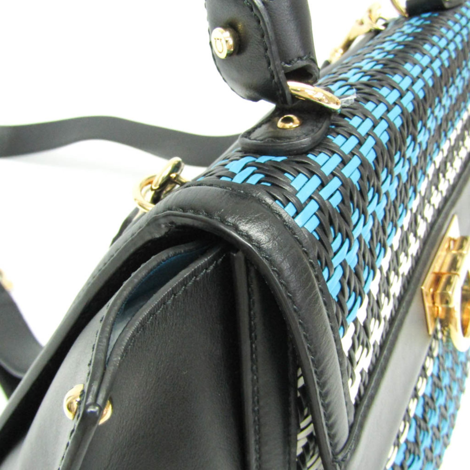Salvatore Ferragamo Gancini Sophia DH-21 G175 Women's Leather Handbag,Shoulder Bag Black,Blue,White — Like New