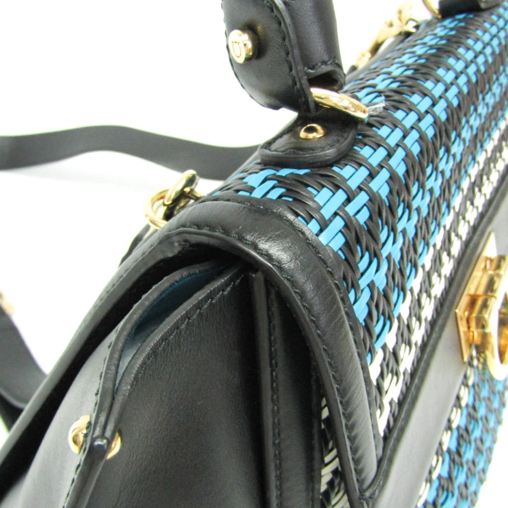 Salvatore Ferragamo Gancini Sophia DH-21 G175 Women's Leather Handbag,Shoulder Bag Black,Blue,White — Like New