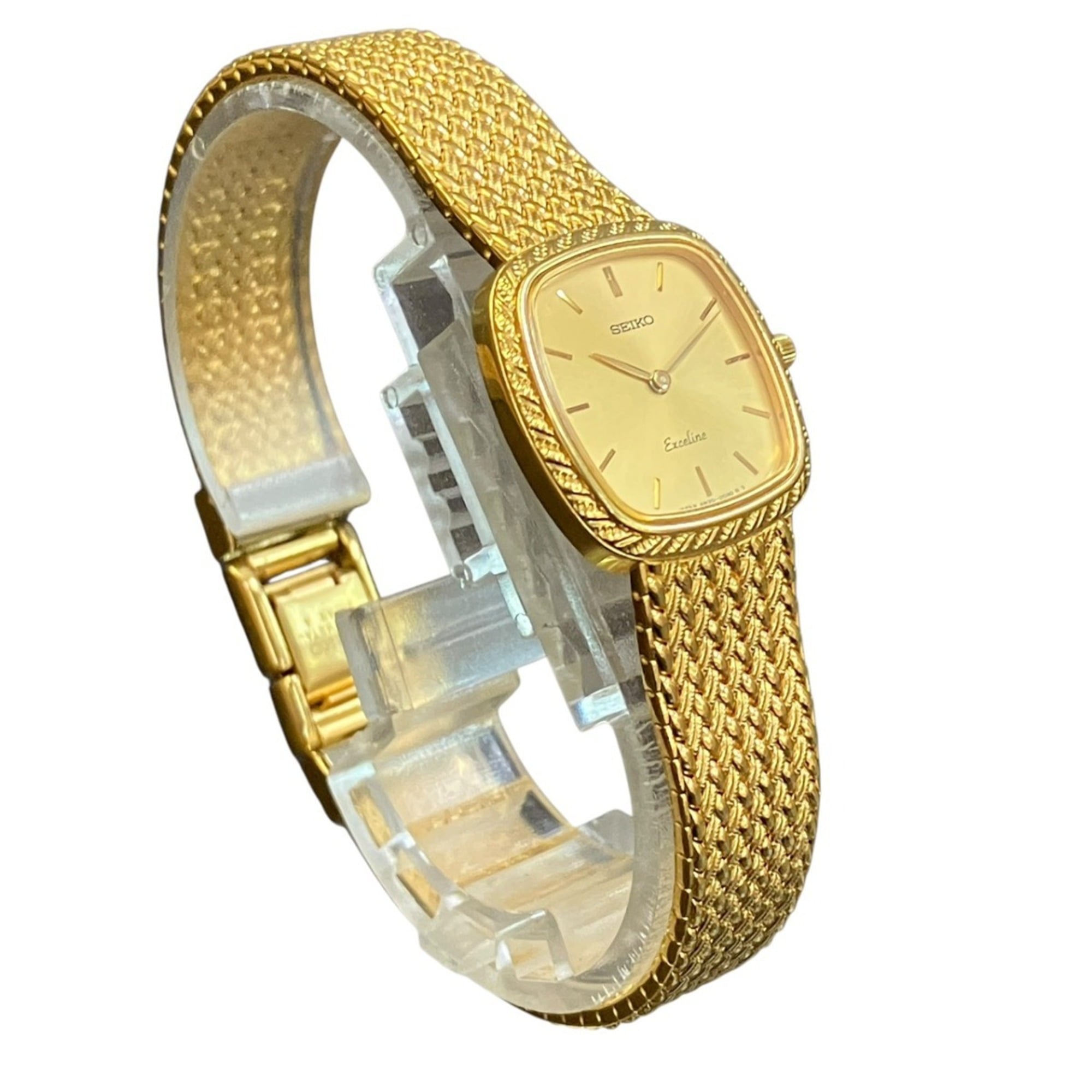 Seiko Exceline watch, total weight 34.9g, GP (Gold Plated) finish, diamond crown, quartz movement, gold dial, model number 4N20-5160 — Good