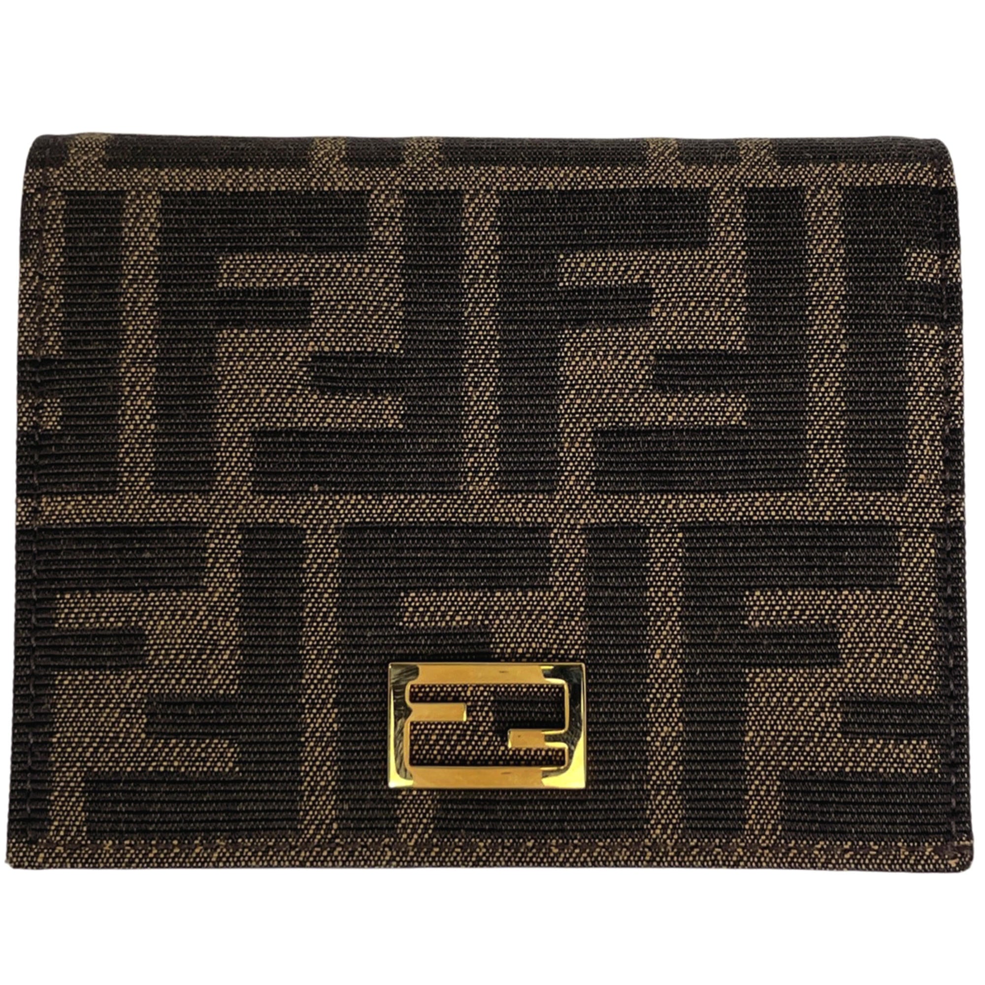 Fendi Zucca Print Bifold Wallet with Bill Compartment and Coin Purse, Brown Canvas, A98P, Women's