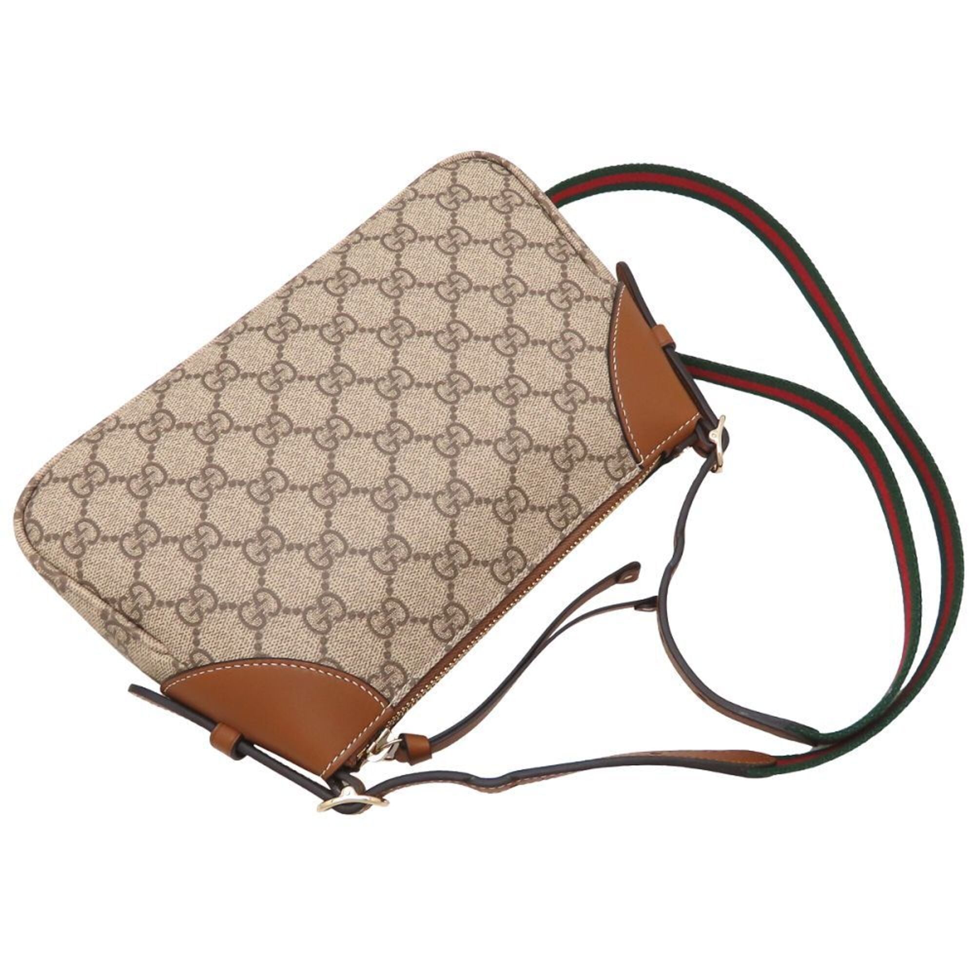 GUCCI GG Emblem Small 815218 Shoulder Bag Supreme x Leather Beige Brown Women's 353420 — Like New