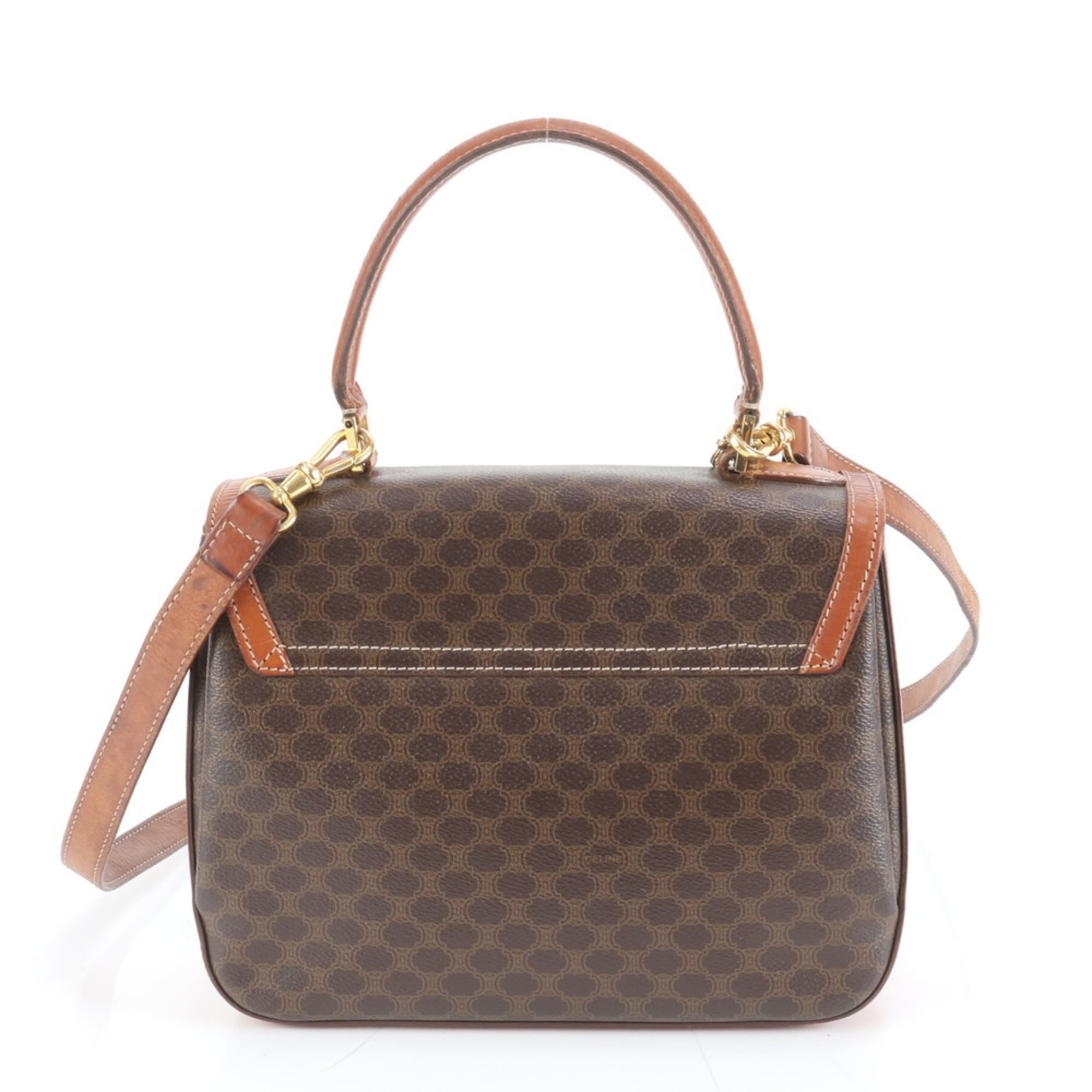 Celine Macadam Leather 2-Way Shoulder Bag/Handbag Brown Women's