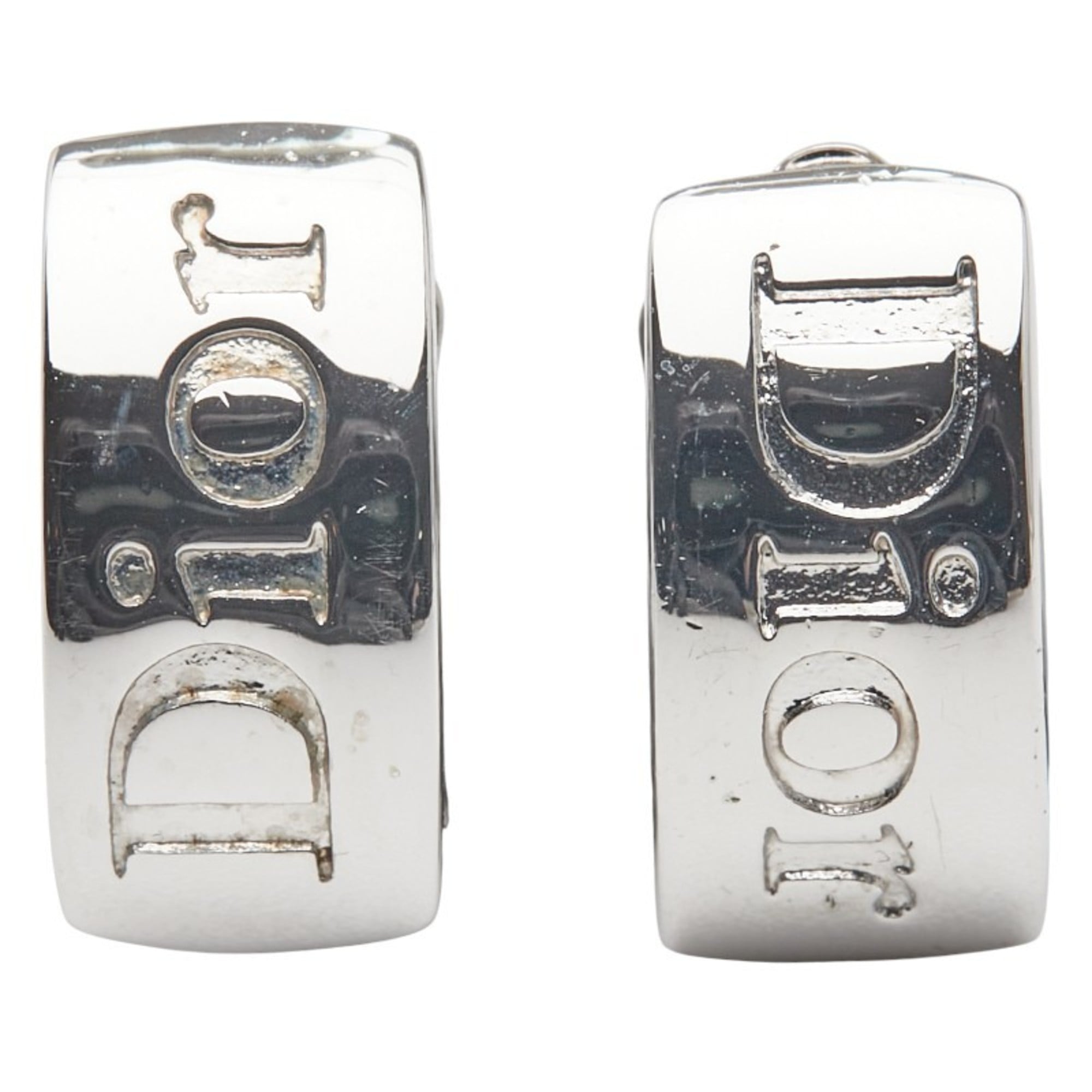 Christian Dior Dior logo earrings in silver metal for women.