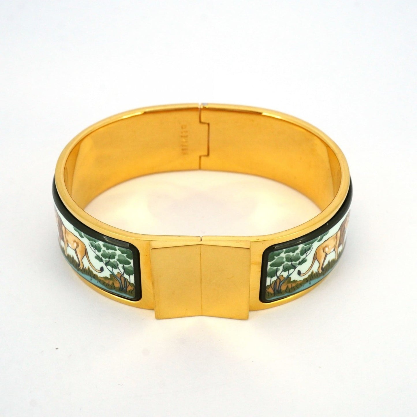 Hermes Click Cluck GM Bangle, GP Plated, Cloisonne, Gold, Green, Multicolor, Women's