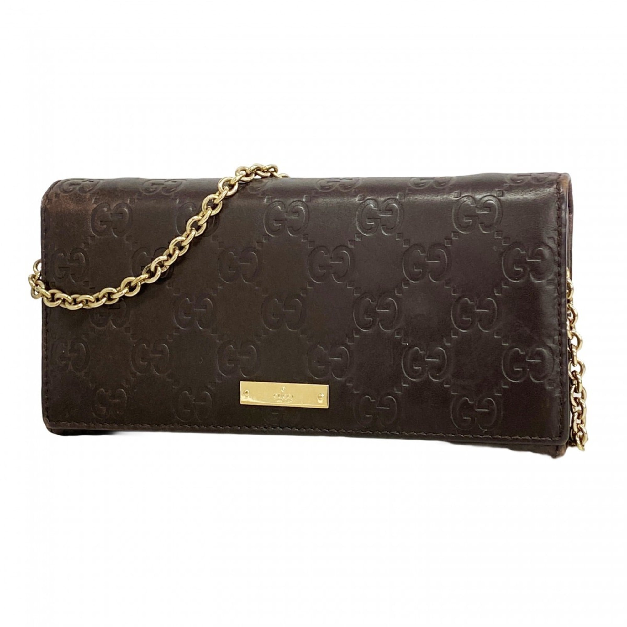Gucci long wallet Guccissima 170426 leather dark brown champagne women's