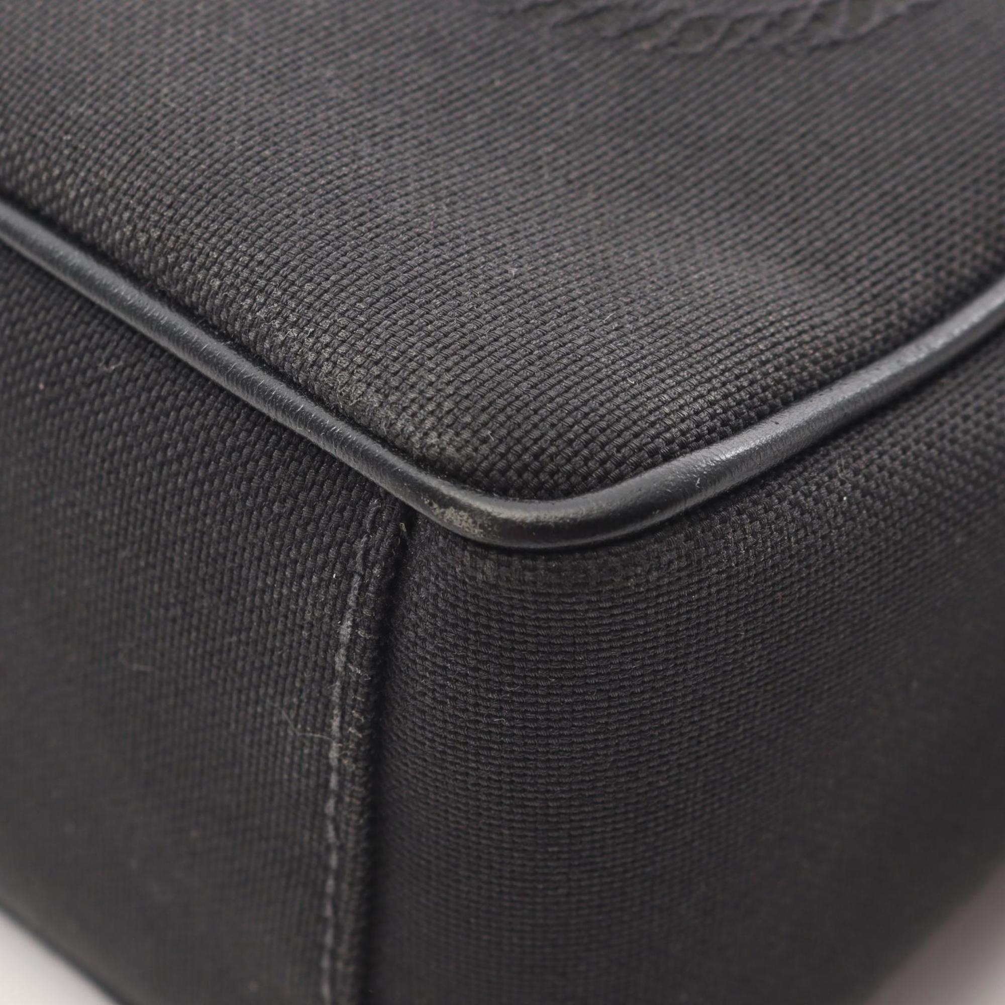 Prada Logo Jacquard Shoulder Bag in Canvas and Leather, Black