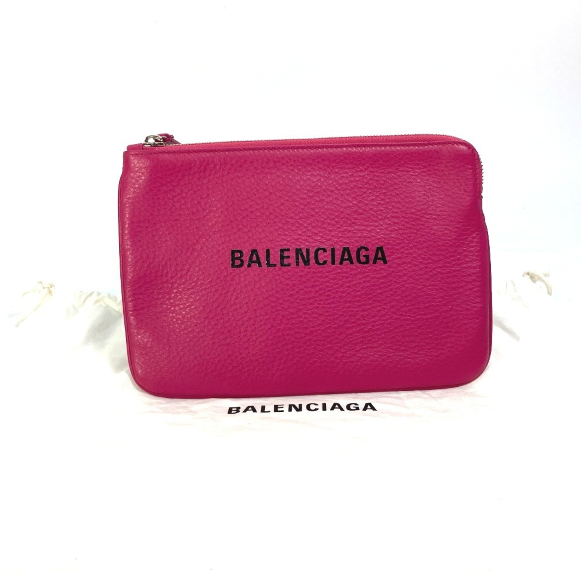 BALENCIAGA 492465 Logo Everyday Pouch M Bag Clutch Leather Women's Pink — Like New