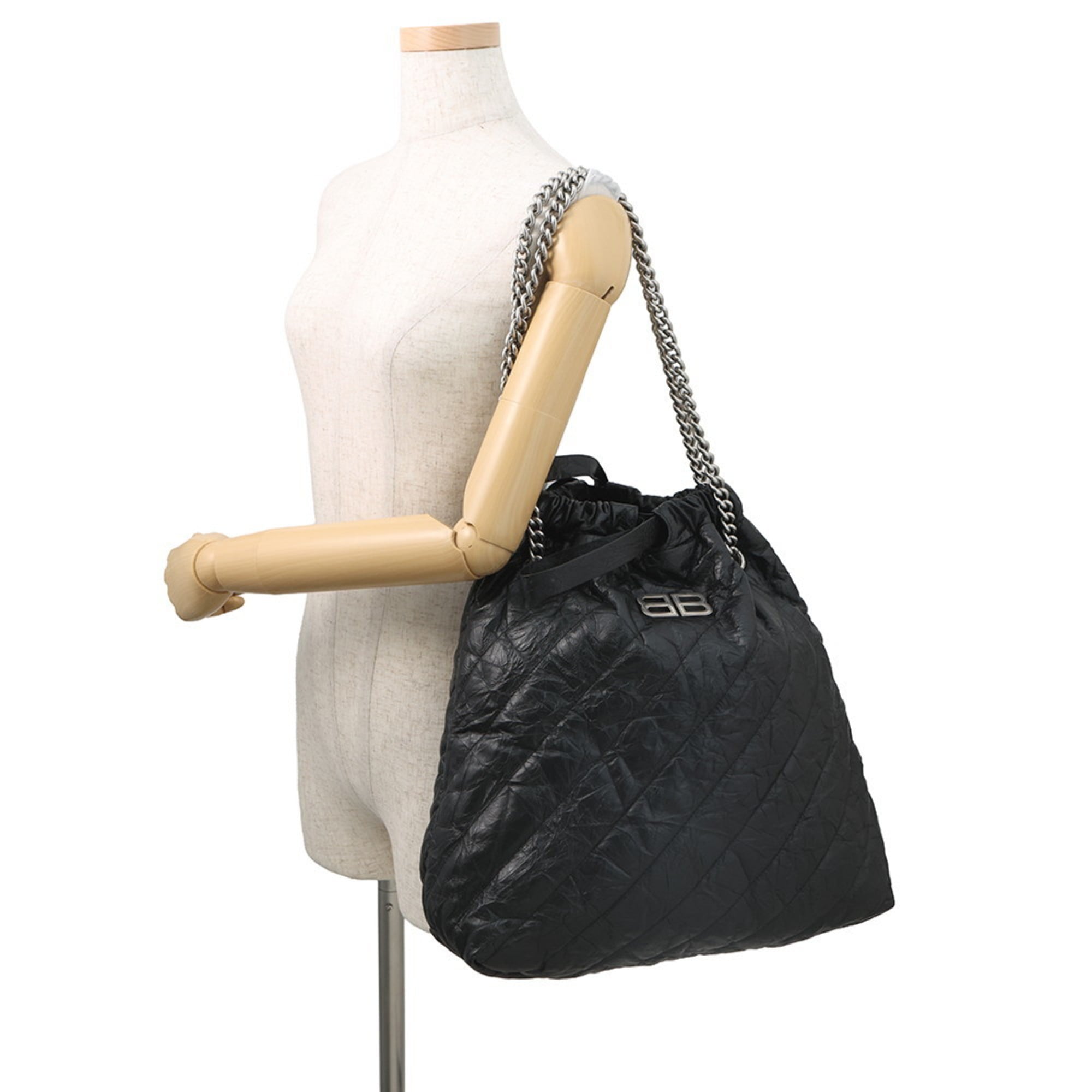 Balenciaga BB Chain Shoulder Bag in Crushed Quilted Calfskin Leather (742941) - Black