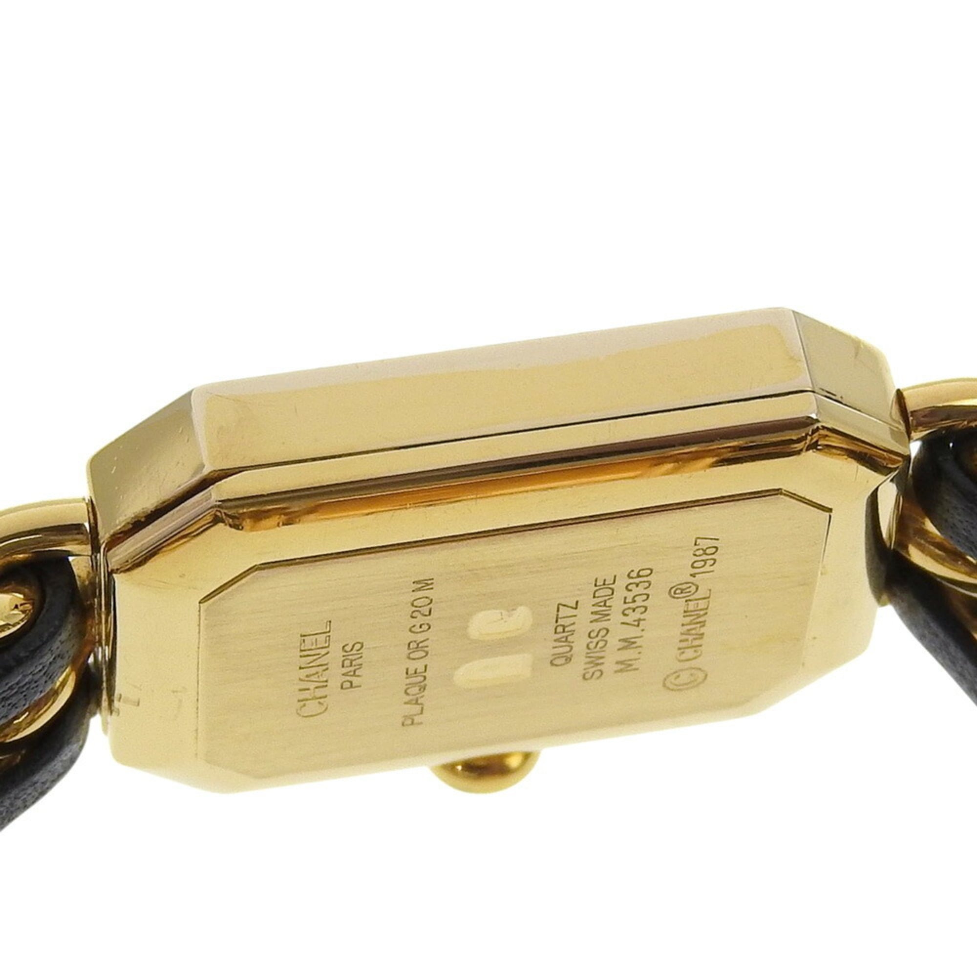 CHANEL Premiere S Watch H0001, Gold-Plated Leather Quartz Movement, Analog Display, Black Dial, Women's — Good