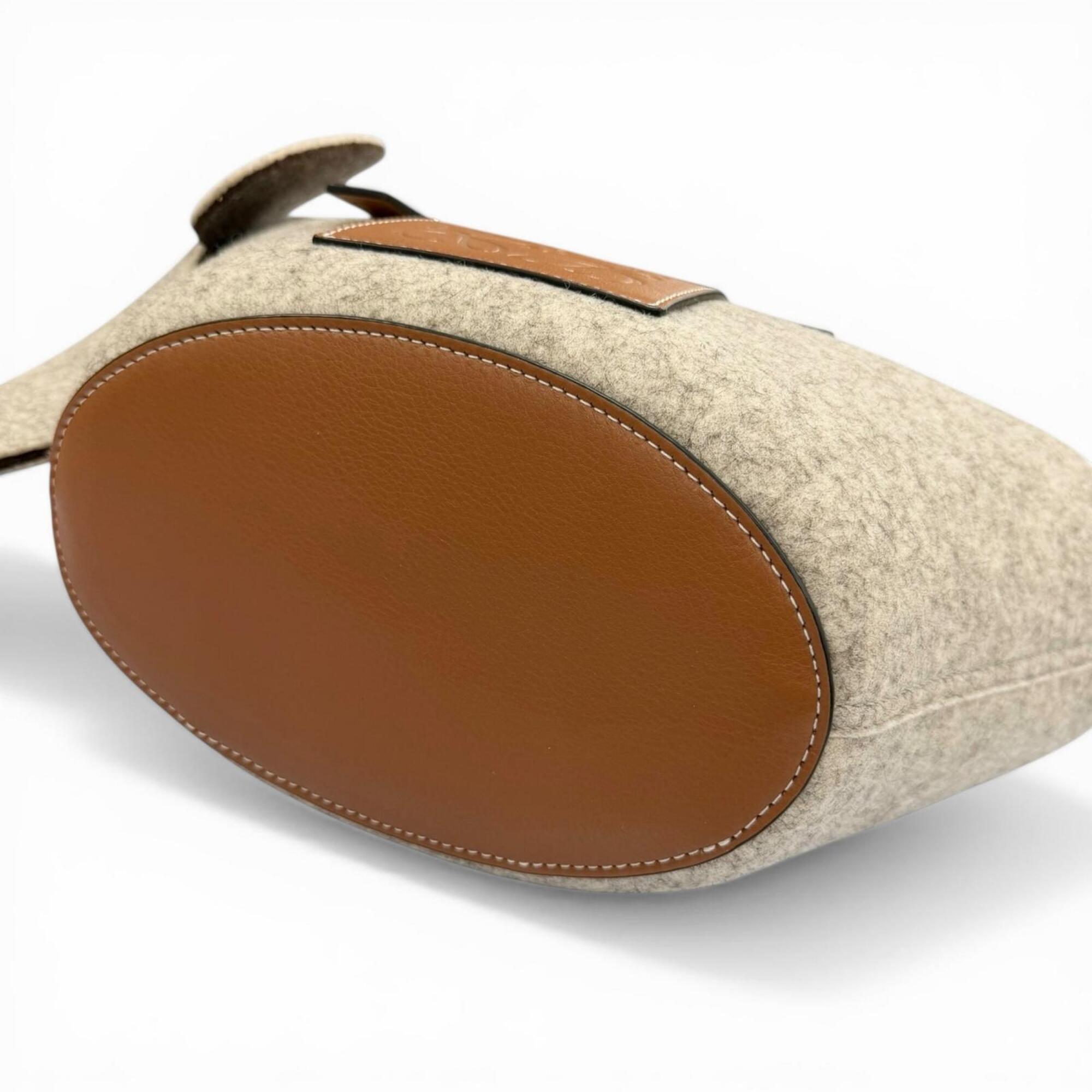 LOEWE Felt Leather Elephant Basket Anagram Logo Handbag, Gray/Brown, Made in Spain, Women's — Like New