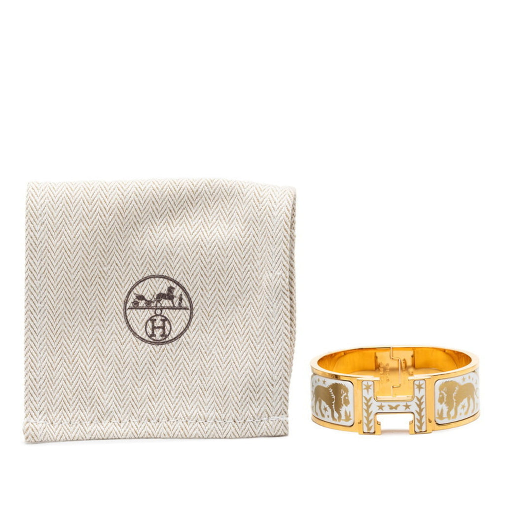 Hermès Click Crack H Bracelet, "Enchanted by the Charm of Orpheus," Gold and White Plated, Women's, HERMES