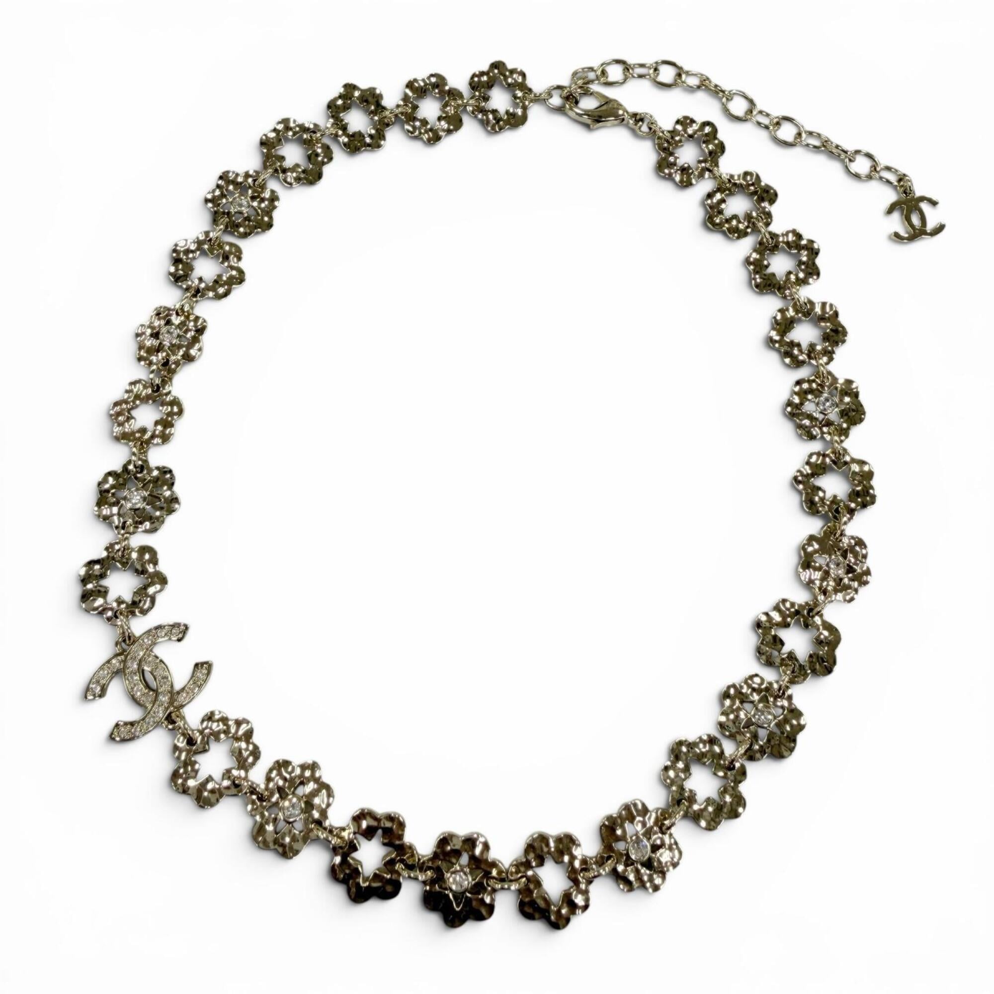 CHANEL I25C Coco Mark Flower Rhinestone Necklace Choker Accessory Gold Made in Italy Women's — Like New
