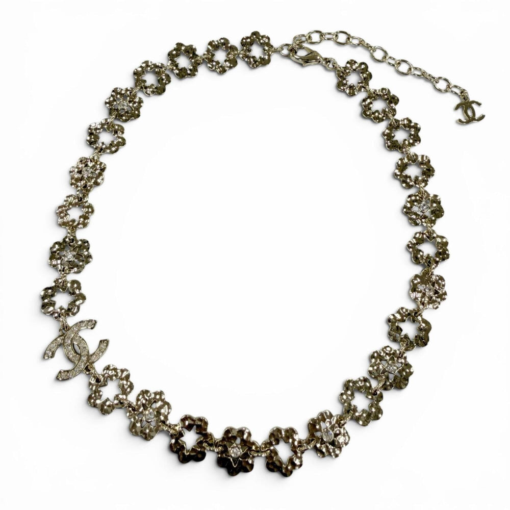 CHANEL I25C Coco Mark Flower Rhinestone Necklace Choker Accessory Gold Made in Italy Women's — Like New