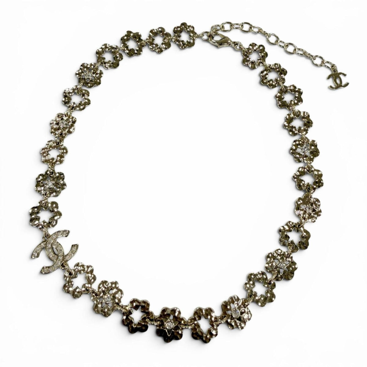 CHANEL I25C Coco Mark Flower Rhinestone Necklace Choker Accessory Gold Made in Italy Women's — Like New