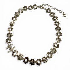 CHANEL I25C Coco Mark Flower Rhinestone Necklace Choker Accessory Gold Made in Italy Women's — Like New