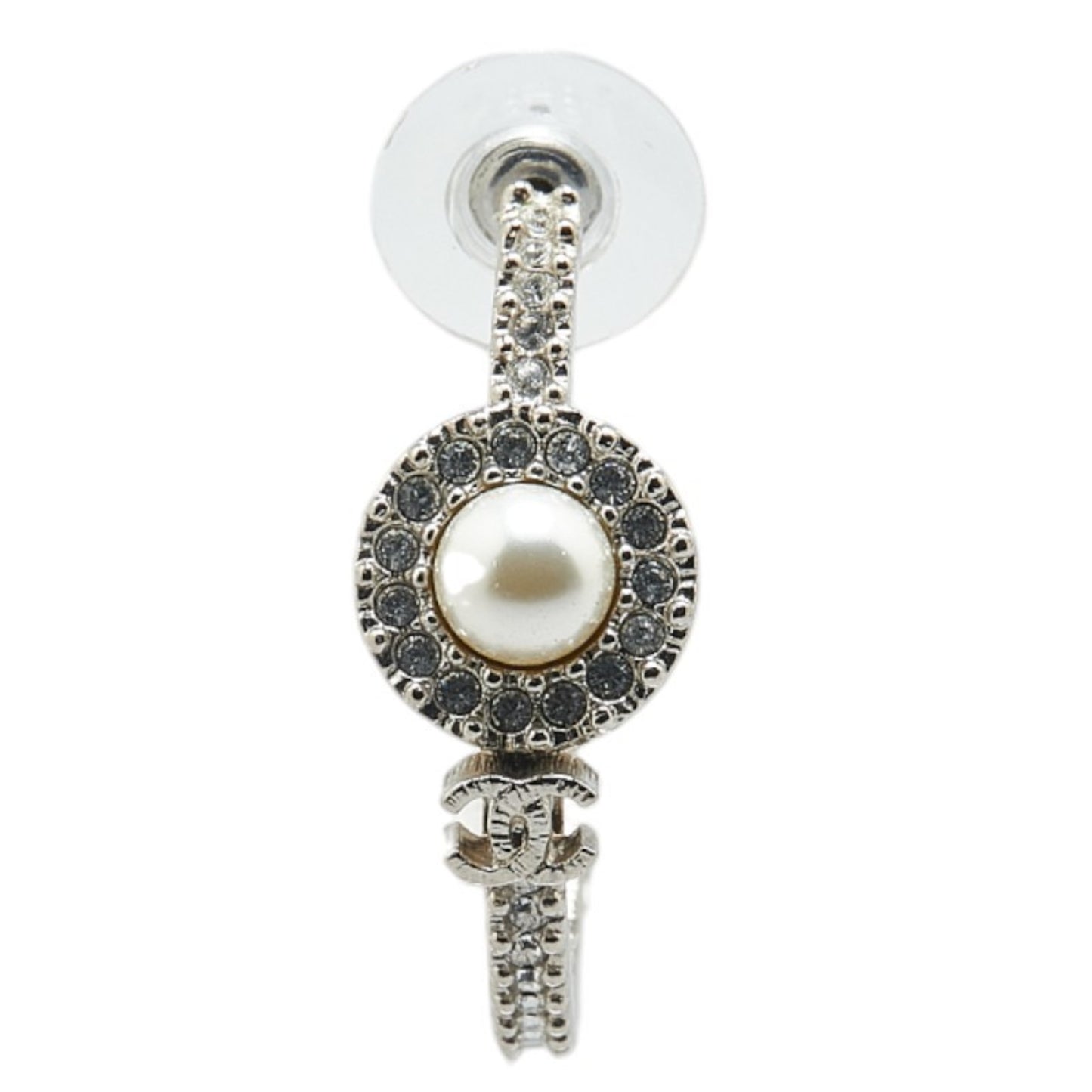 Chanel Coco Mark Rhinestone Hoop Stud Single Earring Silver Metal Women's CHANEL