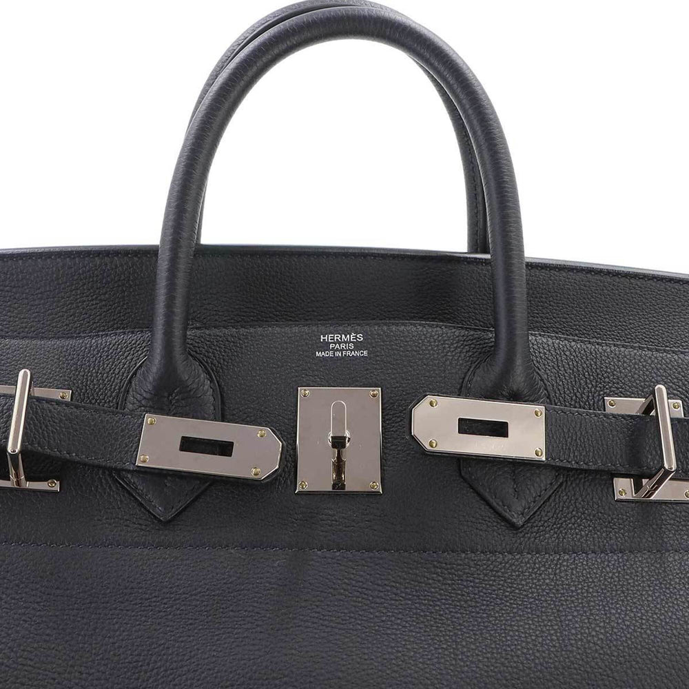 Haut a Courroies 40 Hermes Handbag Togo Black B Stamp Silver Hardware — Like New