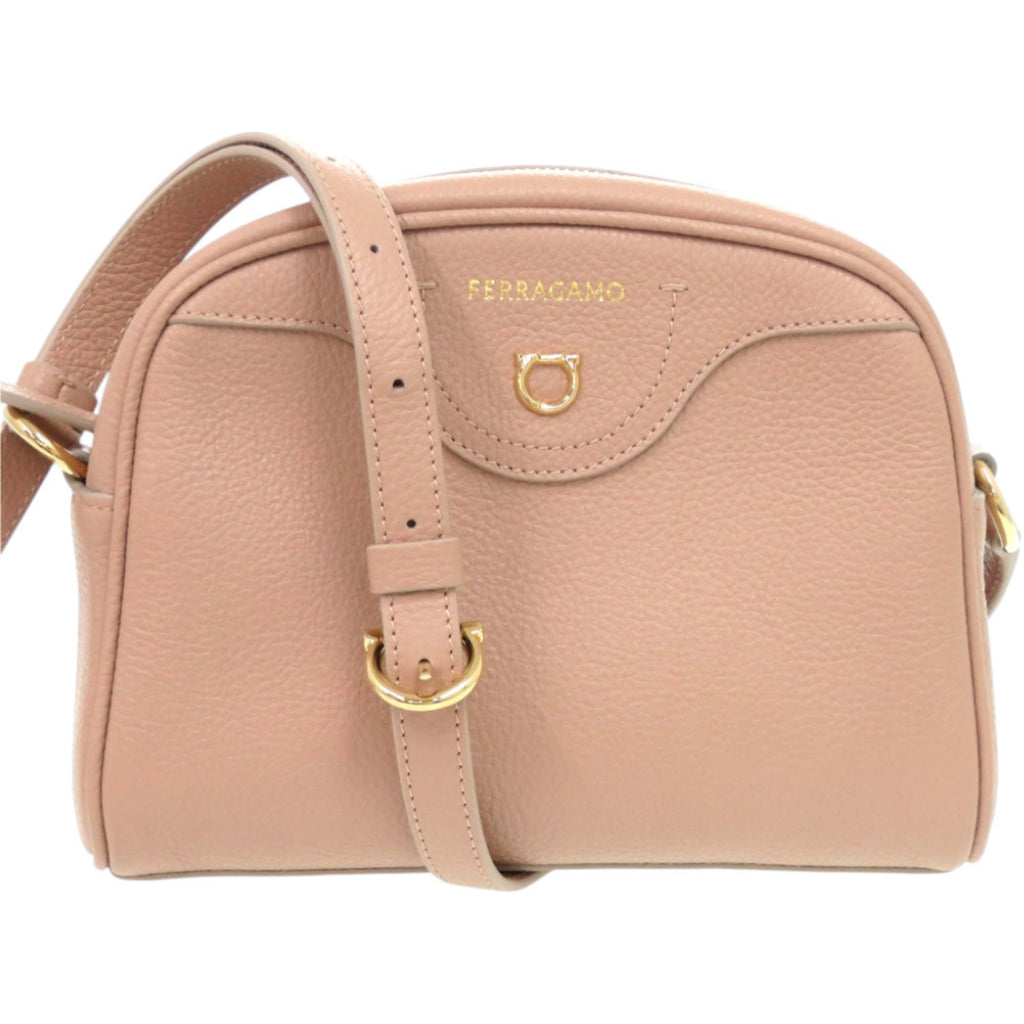 Salvatore Ferragamo Gancini EE 21 8372 Leather Shoulder Bag in Pink Beige with Gold Hardware (Product Code: 0927)