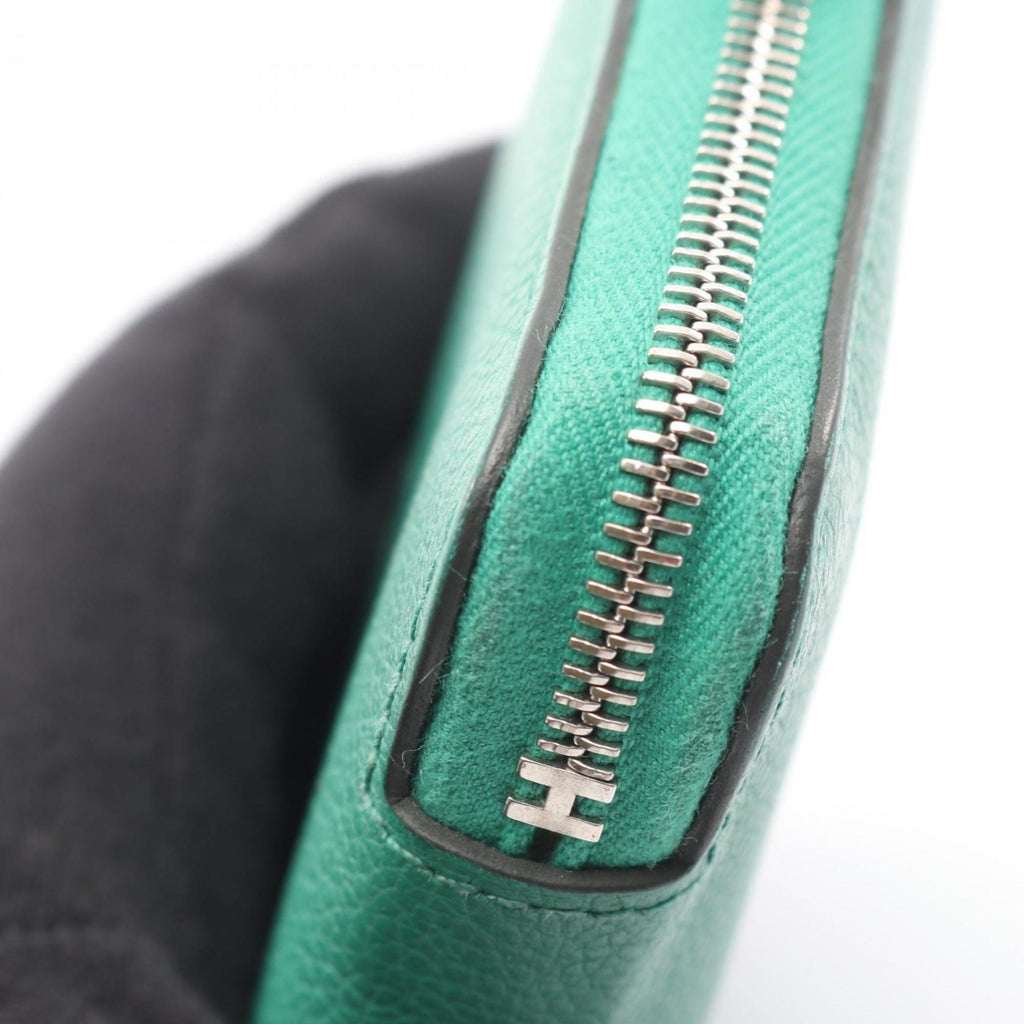 Hermes Hermès Azap Compact Silkin Round Wallet, Leather Evercolor, Women's, Green