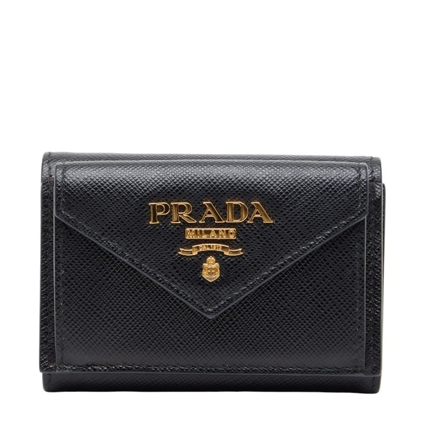 Prada Logo Tri-fold Wallet 1MH021 Black Sapphire Leather Women's PRADA