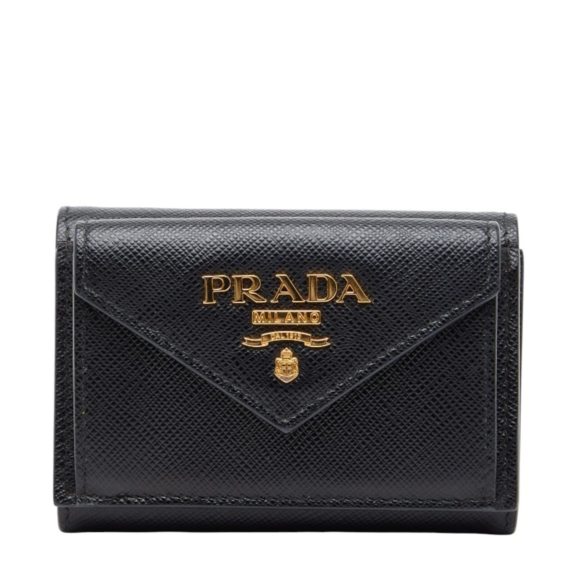 Prada Logo Tri-fold Wallet 1MH021 Black Sapphire Leather Women's PRADA