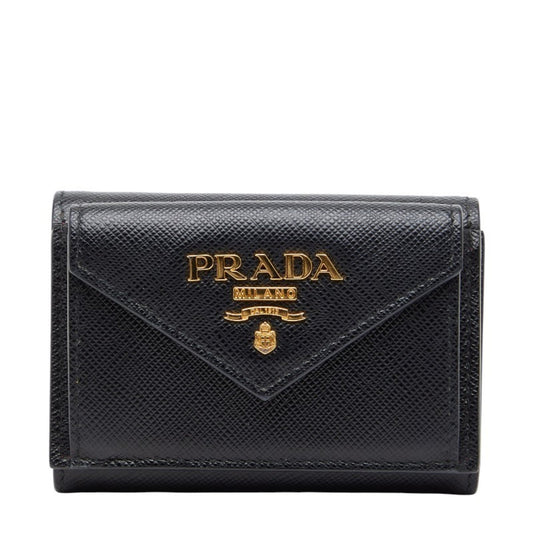 Prada Logo Tri-fold Wallet 1MH021 Black Sapphire Leather Women's PRADA