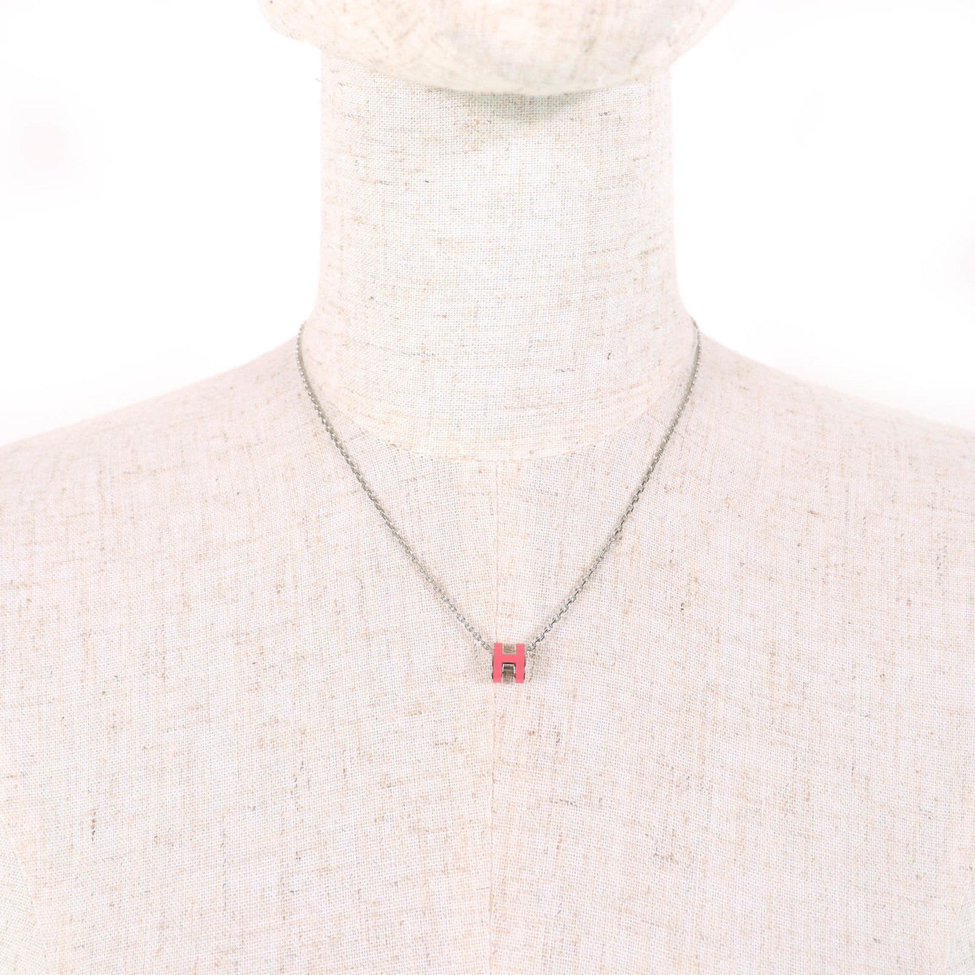 HERMES Mini Pop H Pendant Necklace in Pink and Silver, Includes Box Dust Bag, Made France, Extremely Popular for Women — Like New