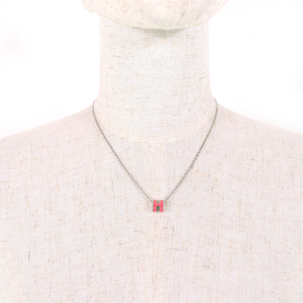 HERMES Mini Pop H Pendant Necklace in Pink and Silver, Includes Box Dust Bag, Made France, Extremely Popular for Women — Like New