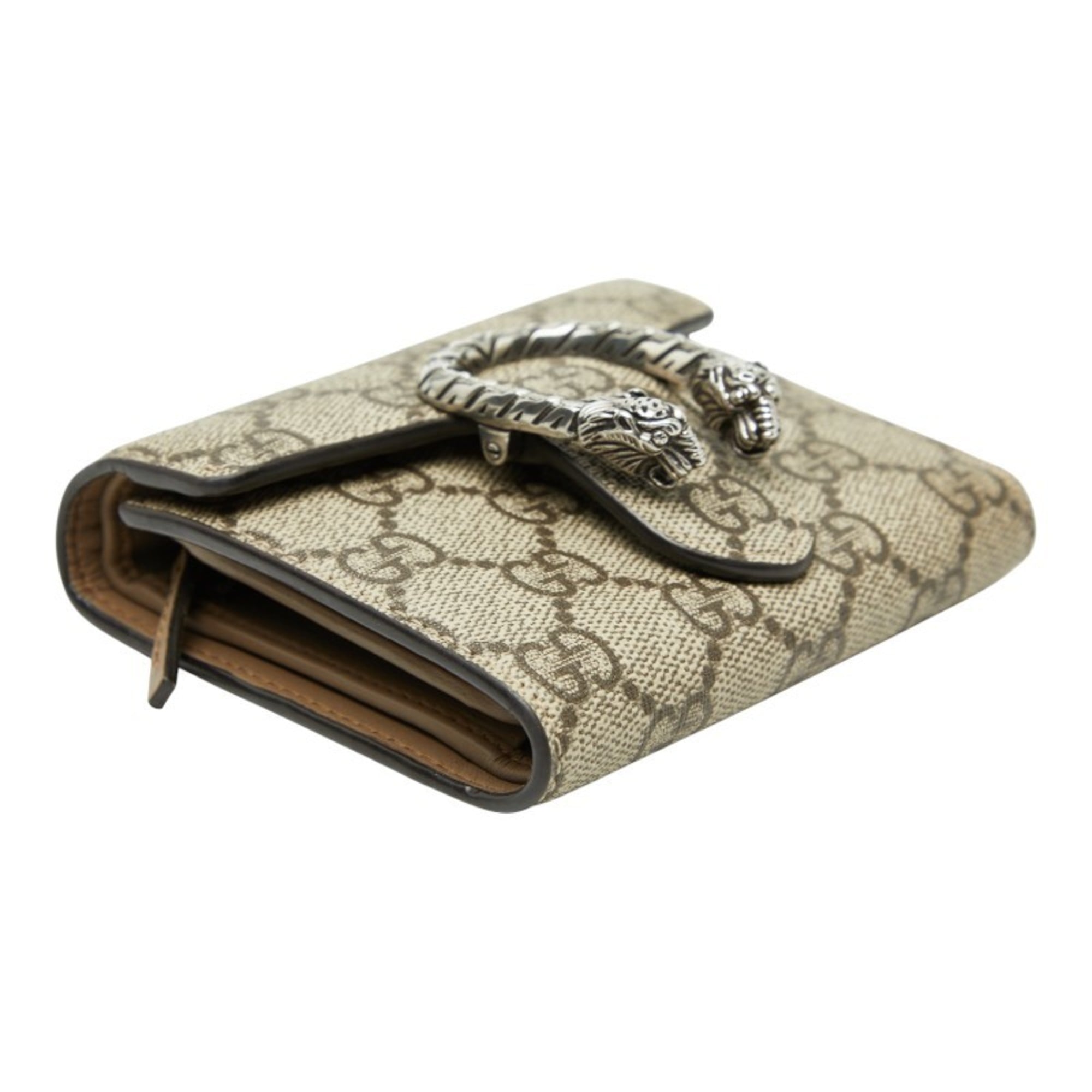 Gucci Dionysus GG Supreme Tri-fold Compact Wallet 627073 Beige Leather Women's GUCCI
