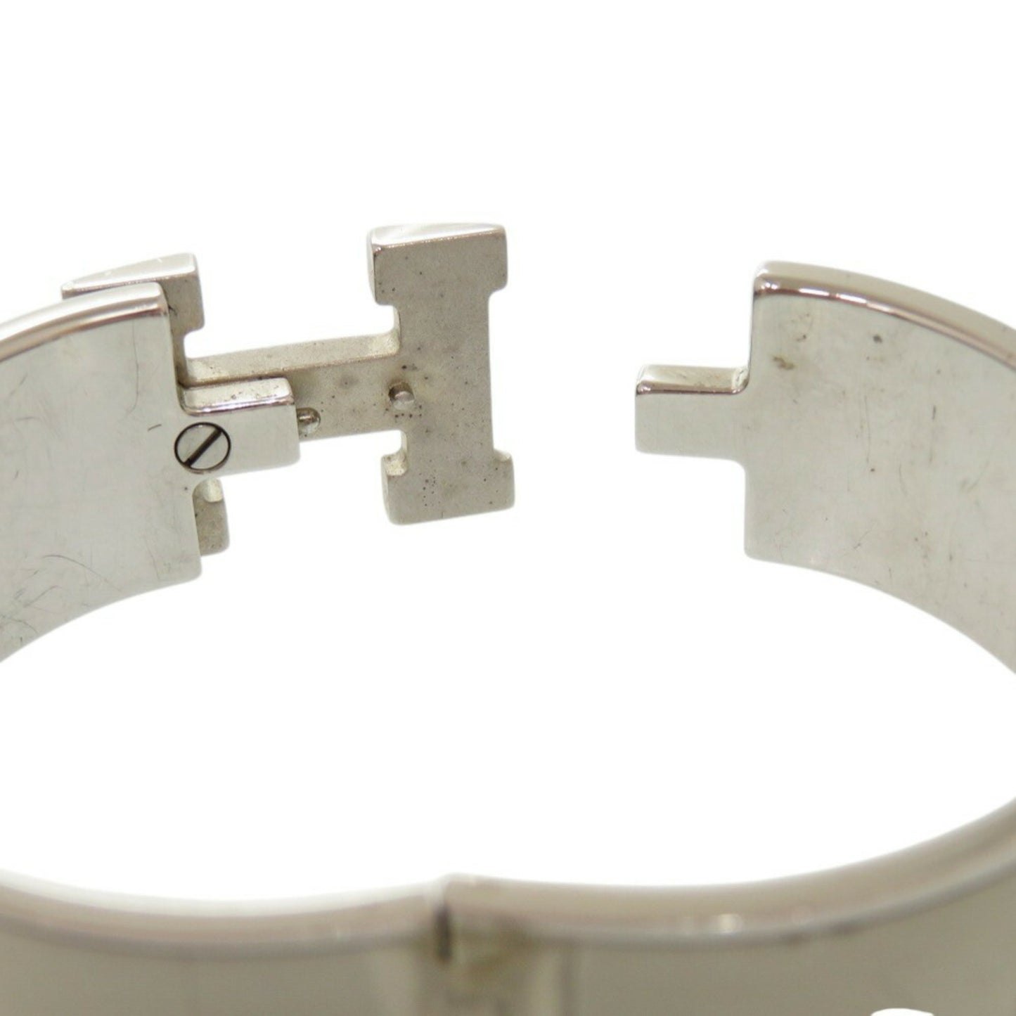 Hermes H motif Click Clack GM metal white silver P stamp (made in 2012) bracelet bangle 1053HERMES