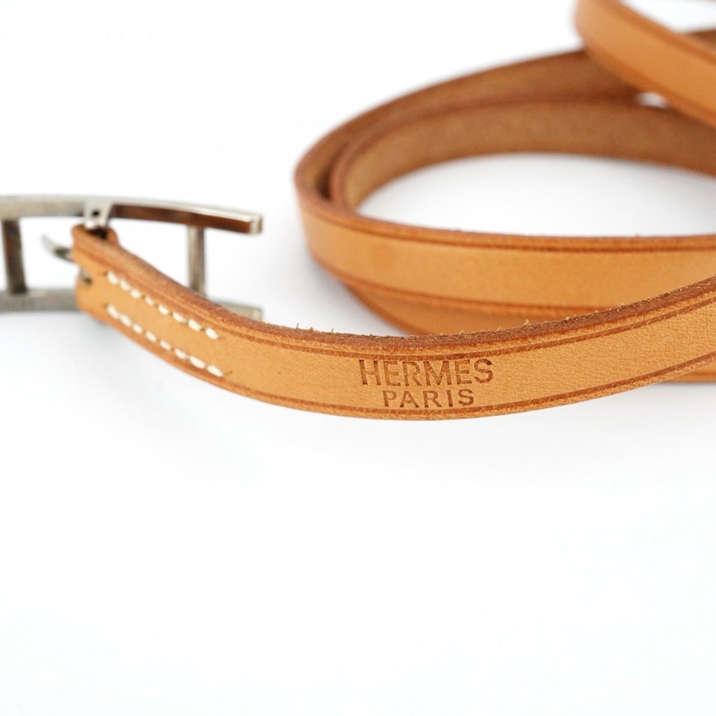 Hermes Hermès Api 3 Bracelet in Metal, Leather, Silver, and Light Brown for Men Women