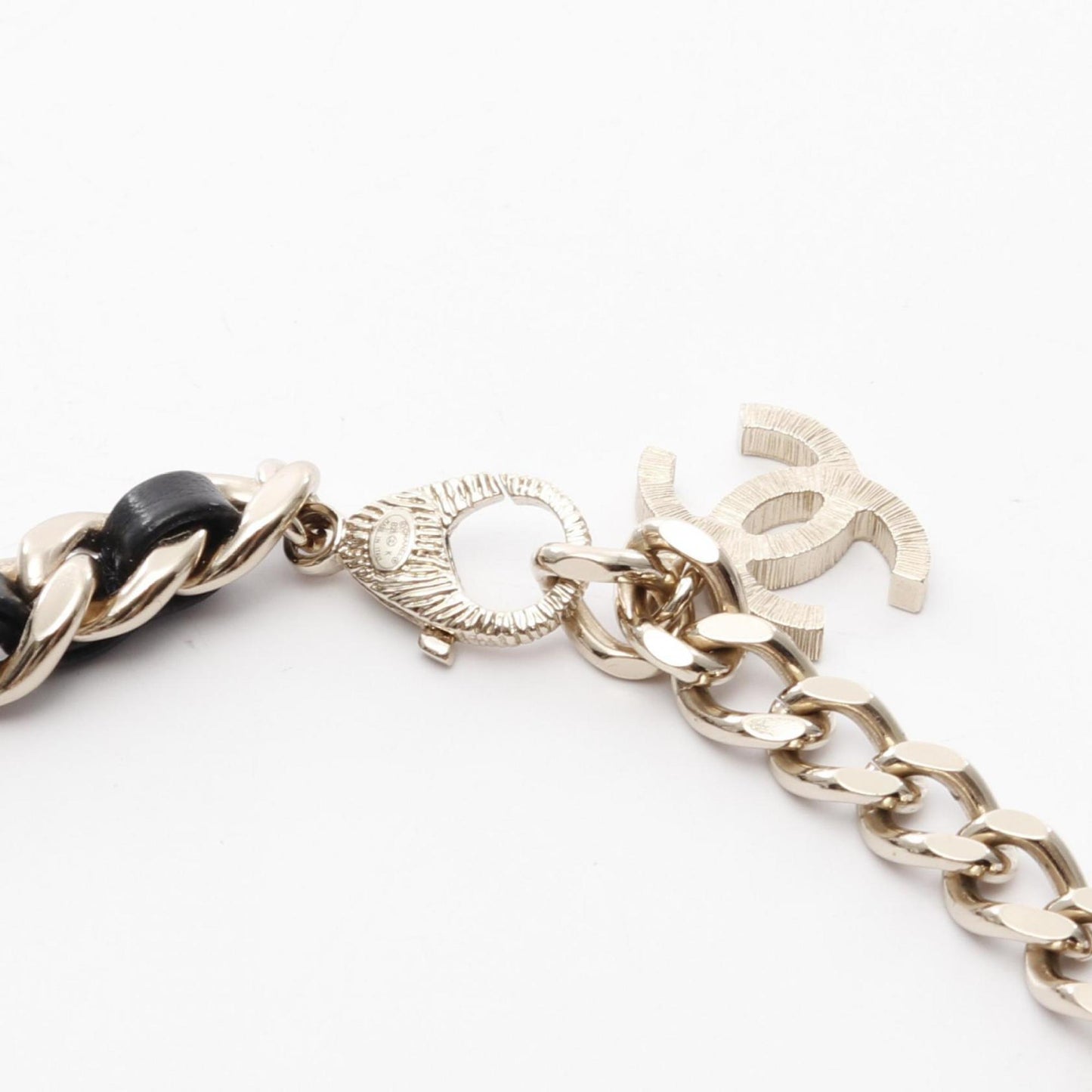 Chanel Coco Mark Heart Necklace, Gold-Plated Leather with Faux Pearl and Rhinestones, Women's, Gold Black