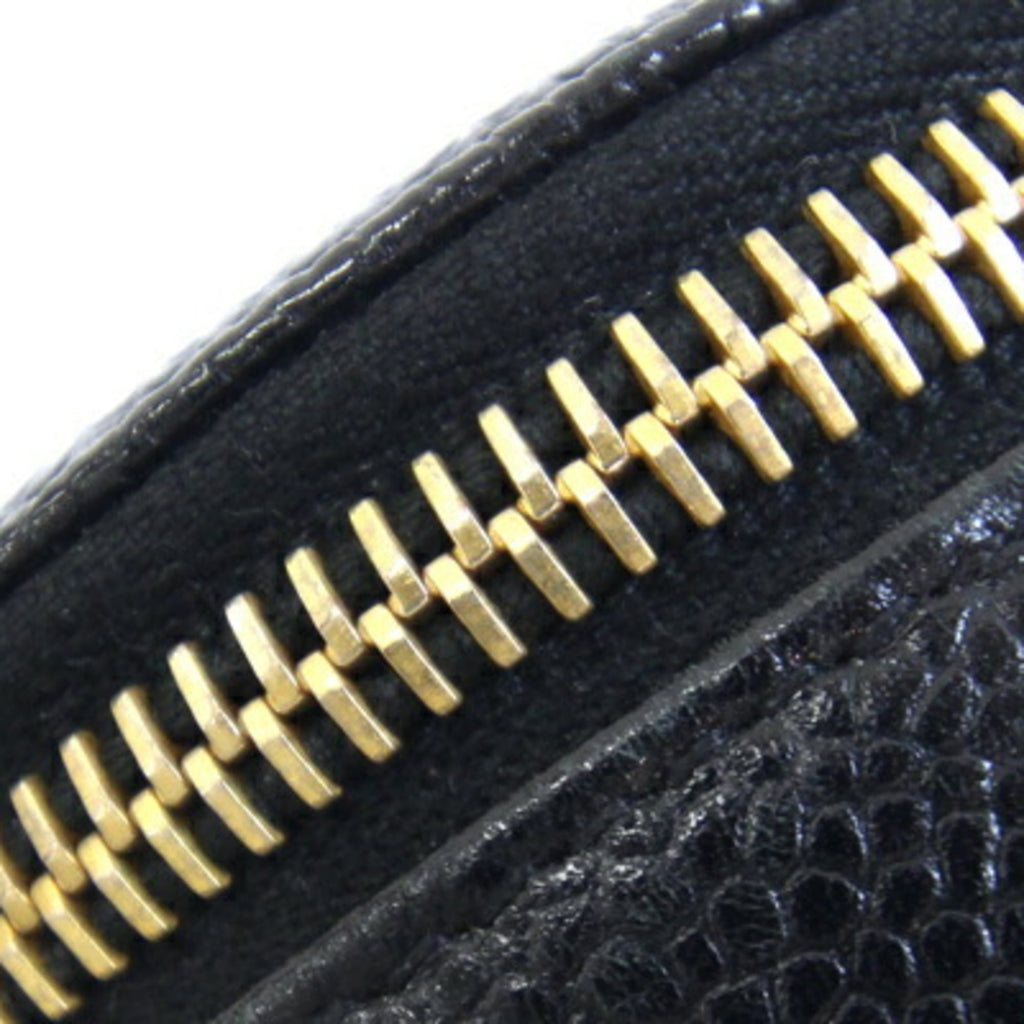 CHANEL Case Coco Mark A02786 Black Caviar Leather Pouch Round Women's