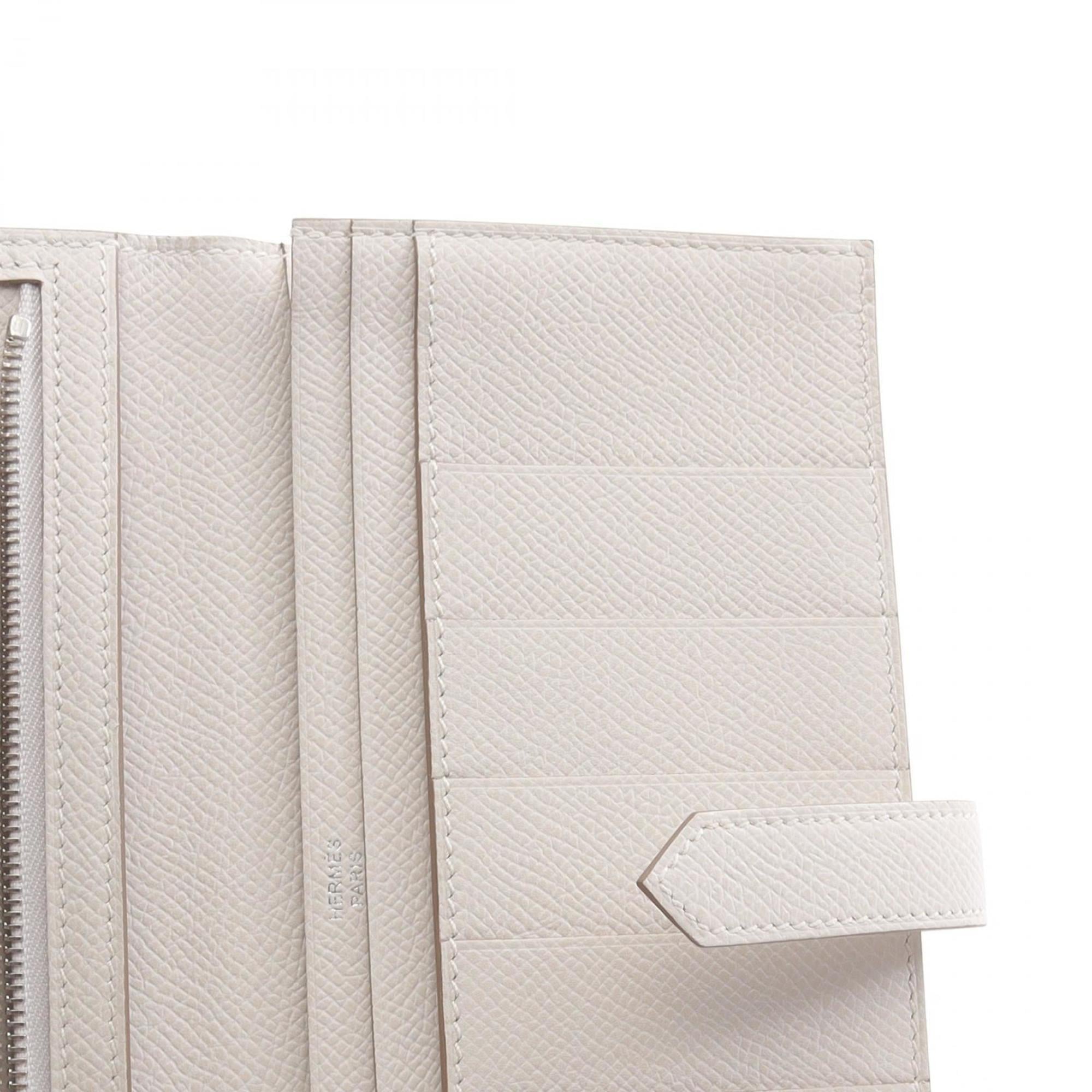 Hermes Hermès Bearn Soufflet Bi-fold Long Wallet in Calfskin Leather (Cowhide) with Epsom Leather, White, for Women