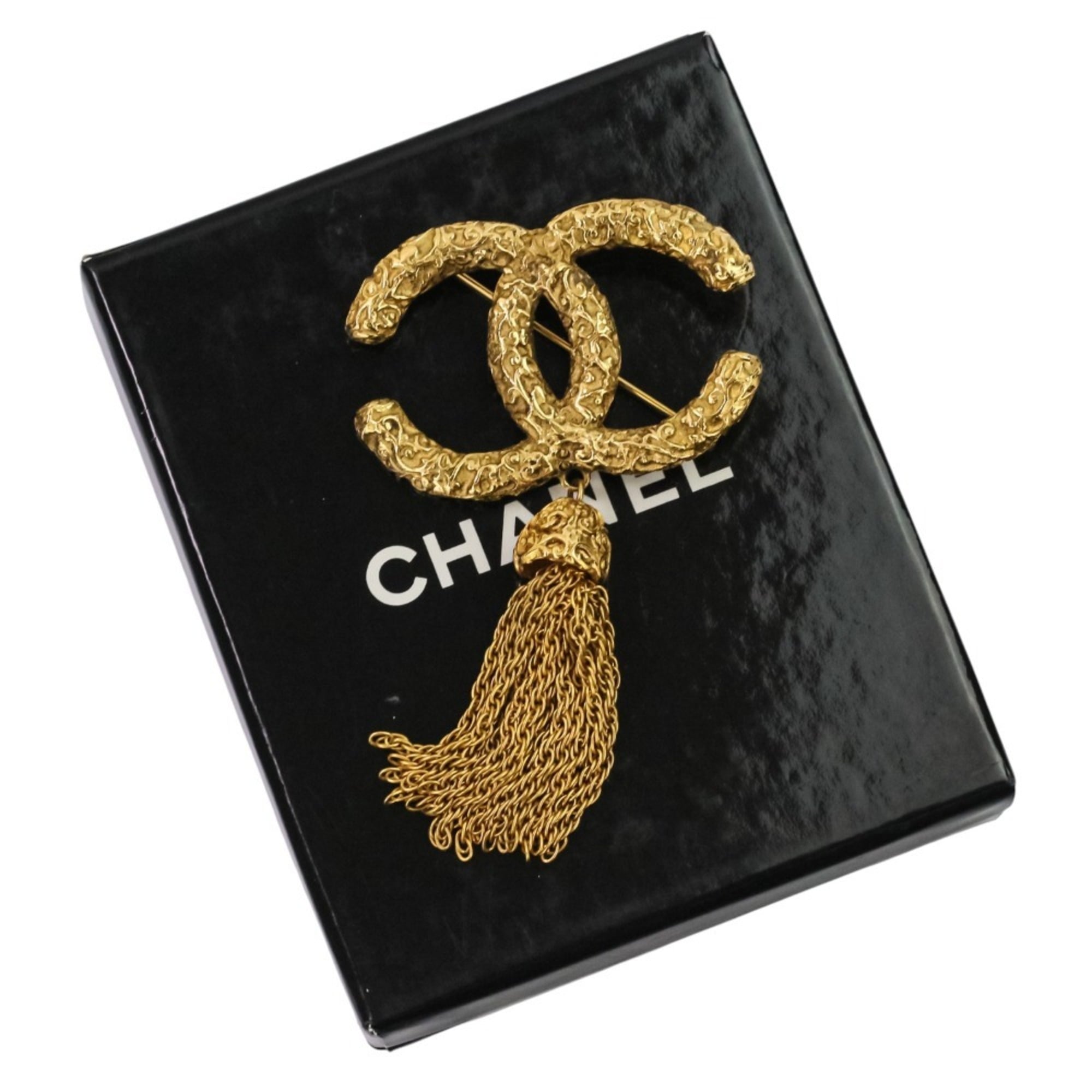 93A CHANEL Vintage Coco Mark Tassel Brooch, Gold, Women's — Like New