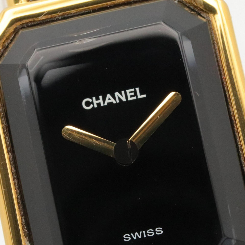 Chanel CHANEL Première S Watch, Gold Plated (GP), Leather Strap, Women's, Black, H0001 — Very Good