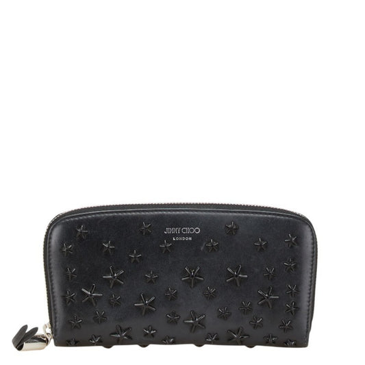 Jimmy Choo Star Studs Round Zip Long Wallet Black Leather Women's JIMMY CHOO