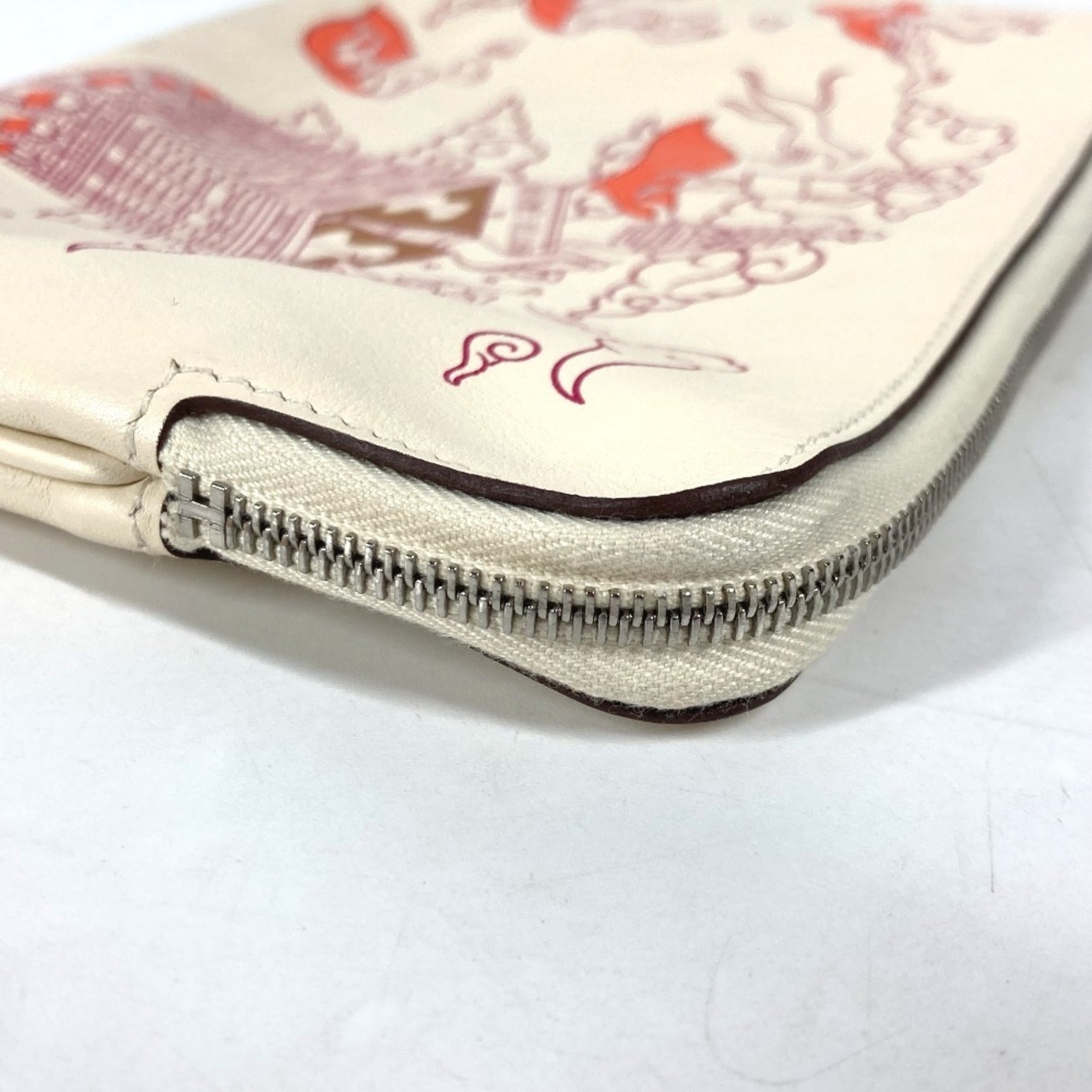 HERMES Hermes Carre Pocket Long Accessory Case Flat Pouch Bag Clutch Leather Women's Ivory — Like New