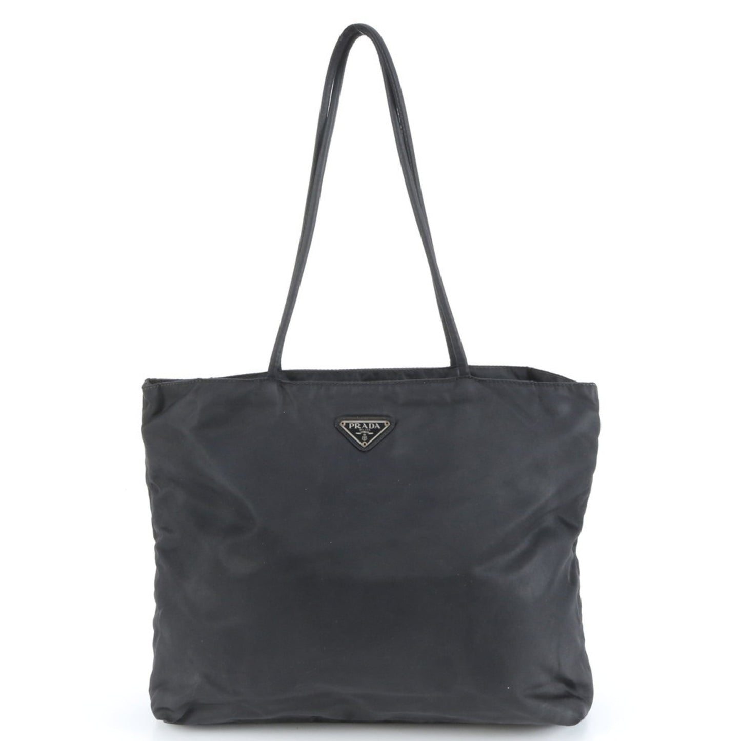 Prada Tessuto Nylon Triangle Logo Tote Bag Shoulder Handbag Black Women's