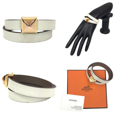 Hermes Hermès Medor Infinie Double Tour Bracelet T2 White/Etoupe Leather with C Stamp — Like New
