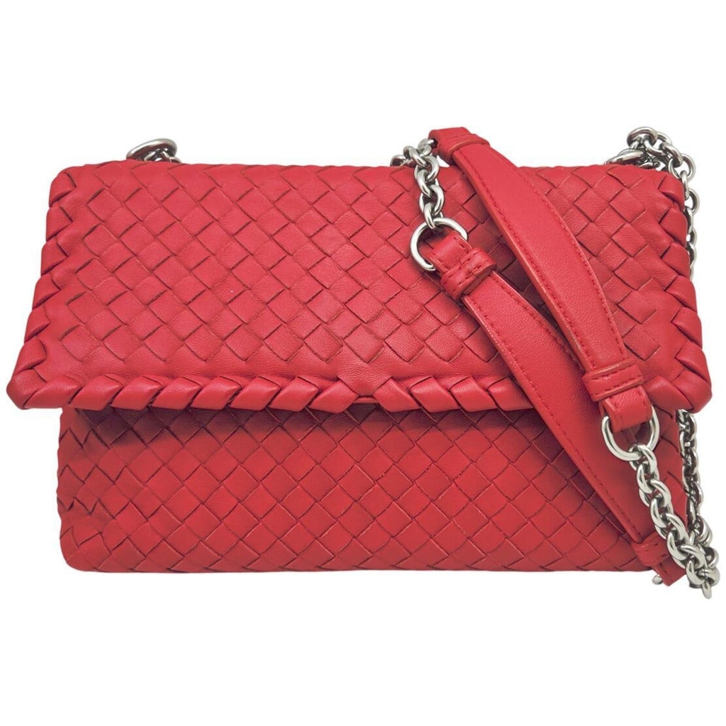 BOTTEGA VENETA Olympia Intrecciato Chain Shoulder Bag in Red Lambskin for Men and Women