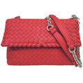 BOTTEGA VENETA Olympia Intrecciato Chain Shoulder Bag in Red Lambskin for Men and Women