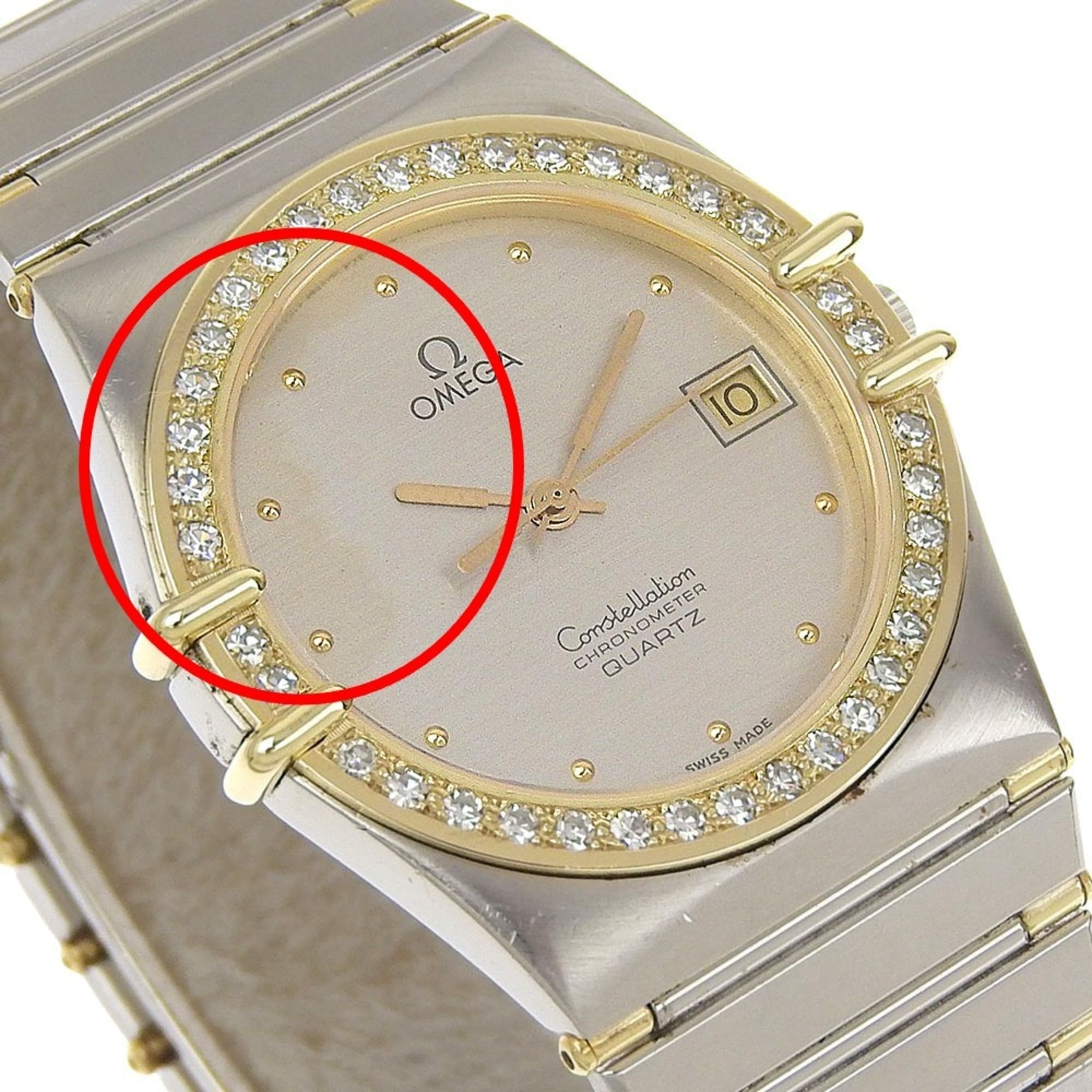 OMEGA Constellation Men's Watch, Stainless Steel with Diamonds, Quartz Movement, Analog Display, Silver Dial — Good