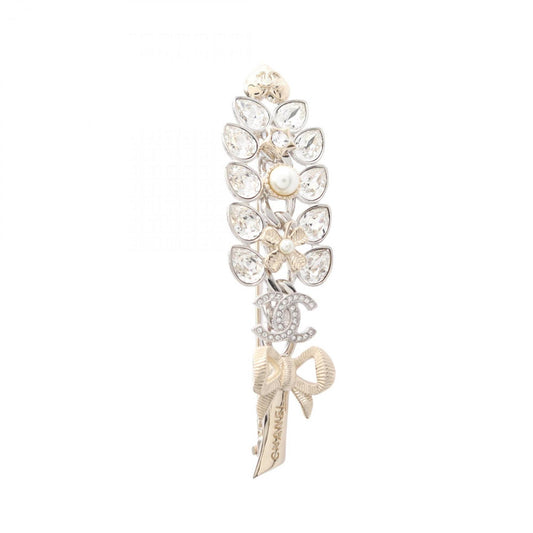 Chanel Coco Mark Brooch with Gold Plated Rhinestones, Women's, and Clear