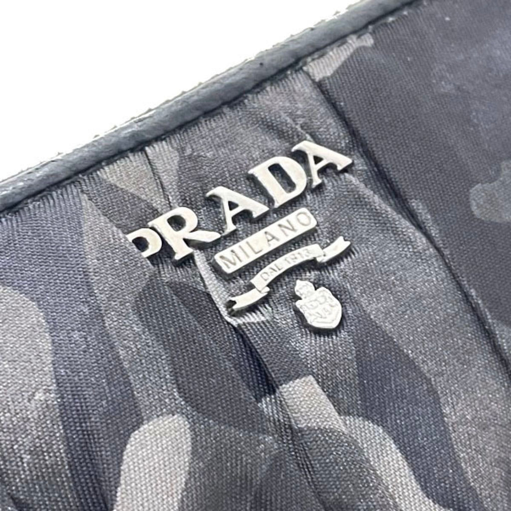 Prada Camouflage Round Long Wallet, Nylon and Leather, Gray Black, 1M0506, PRADA Pattern, Shirring, Gathered Pleats, YY-15718