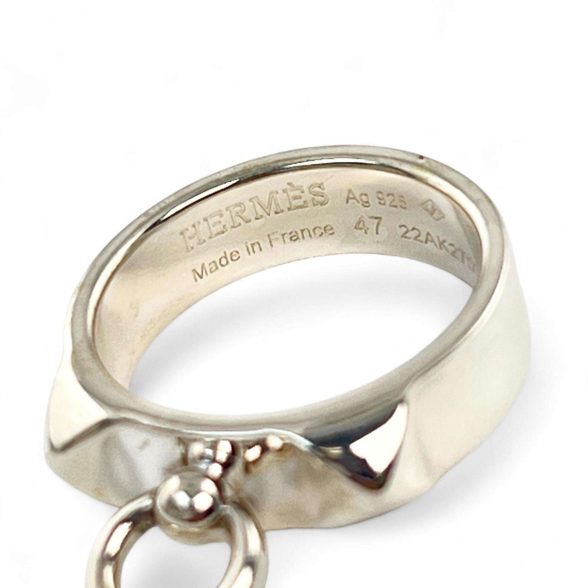 HERMES Collier de Chien Ring, AG925 Silver, Size 47, Made in France, Women's — Like New